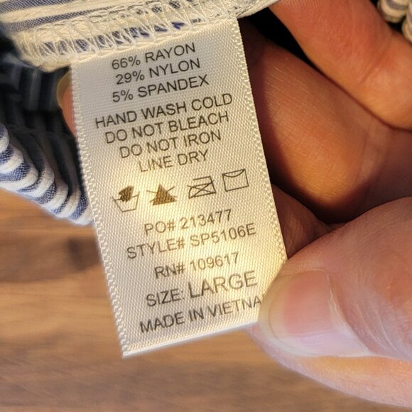 Shinestar Blue/White Stripe Seersucker Elastic Waist Drawstring Summer Slacks/Pa - Picture 10 of 11